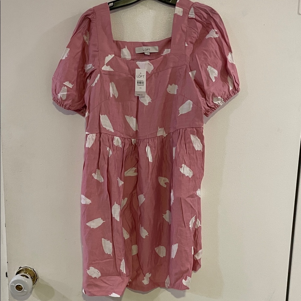 LOFT Pink Dress with White Leaf Design